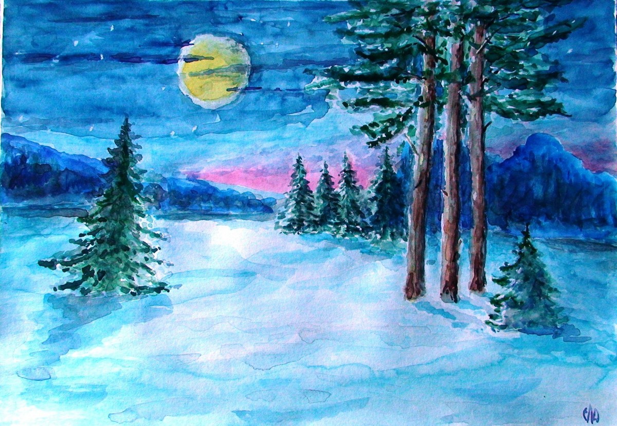 Зимние пейзажи для срисовки красками