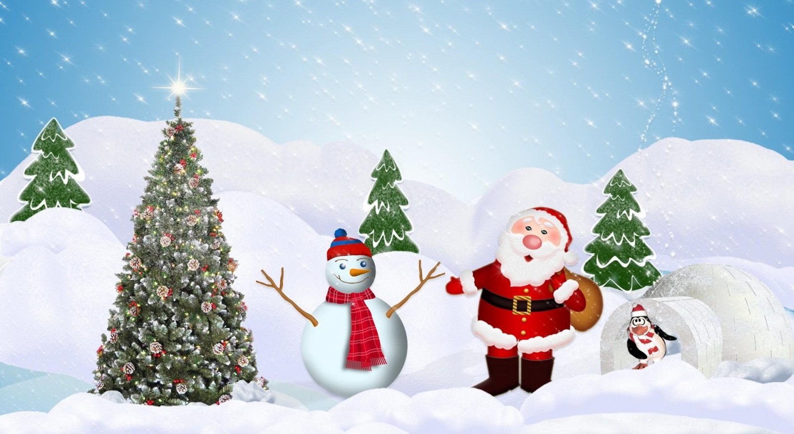 Новогодние обои с Дедом Морозом и Снегурочкой