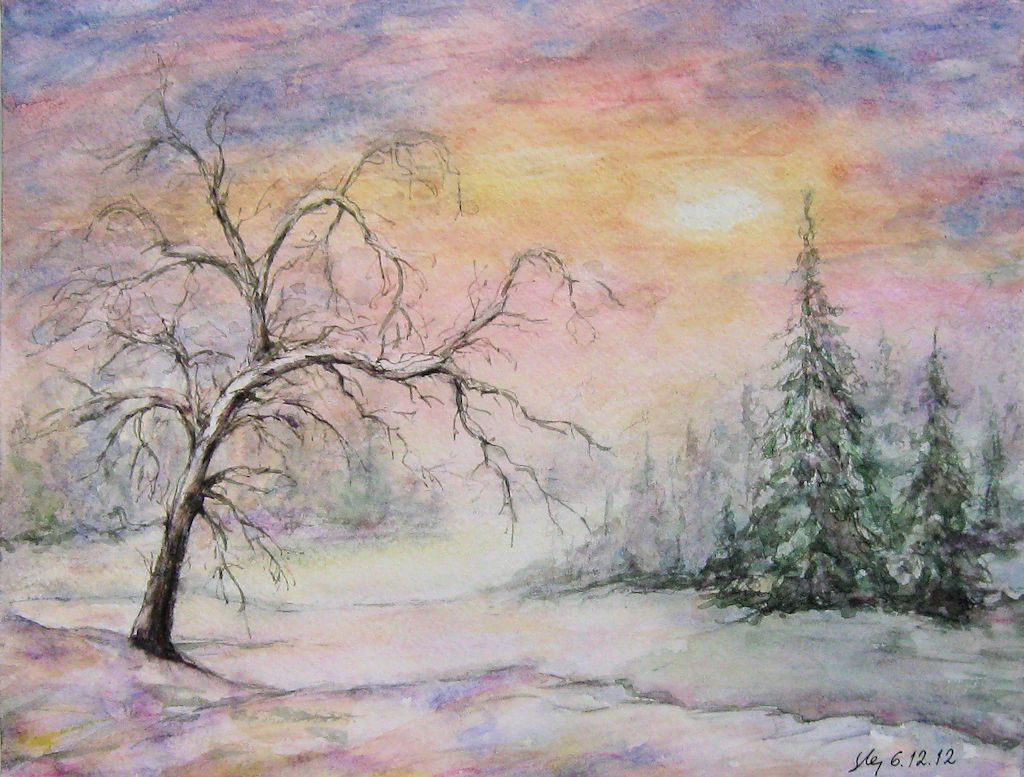 Зимние пейзажи для срисовки красками