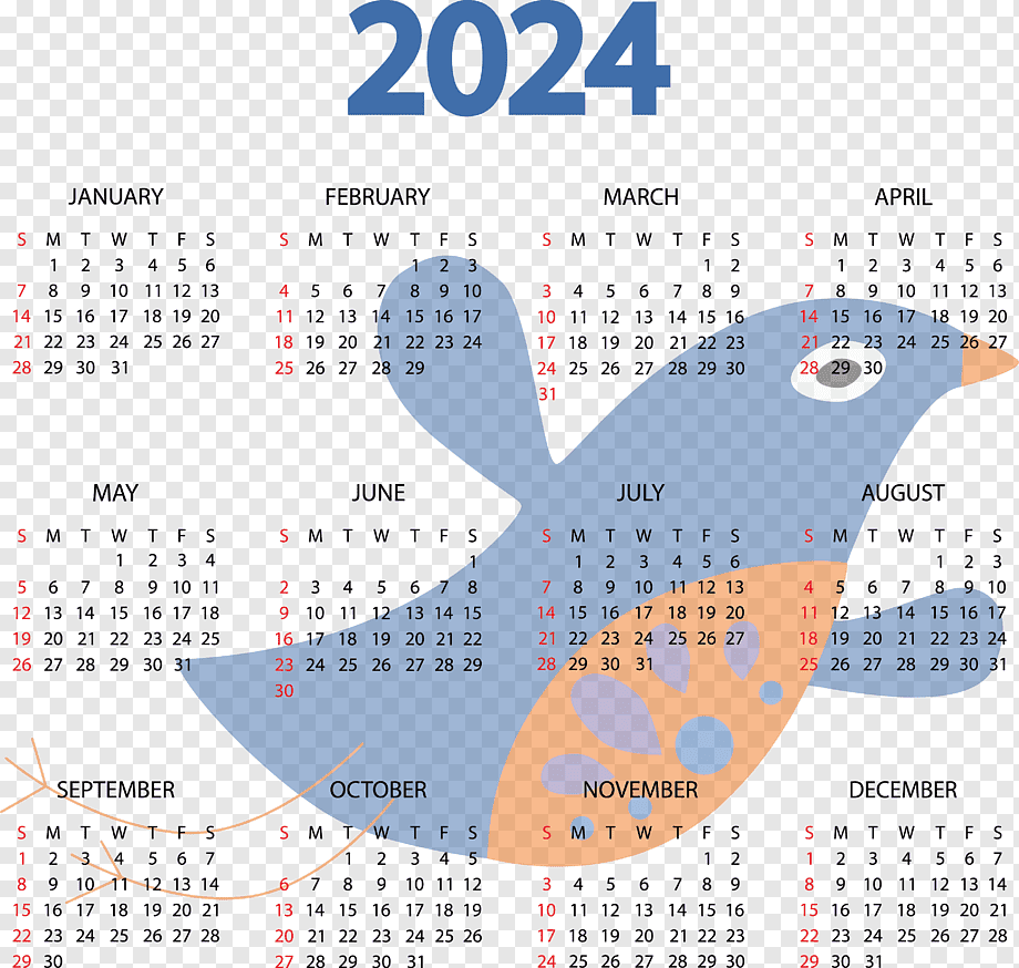 Календари 2024 для Фотошопа с прозрачным фоном