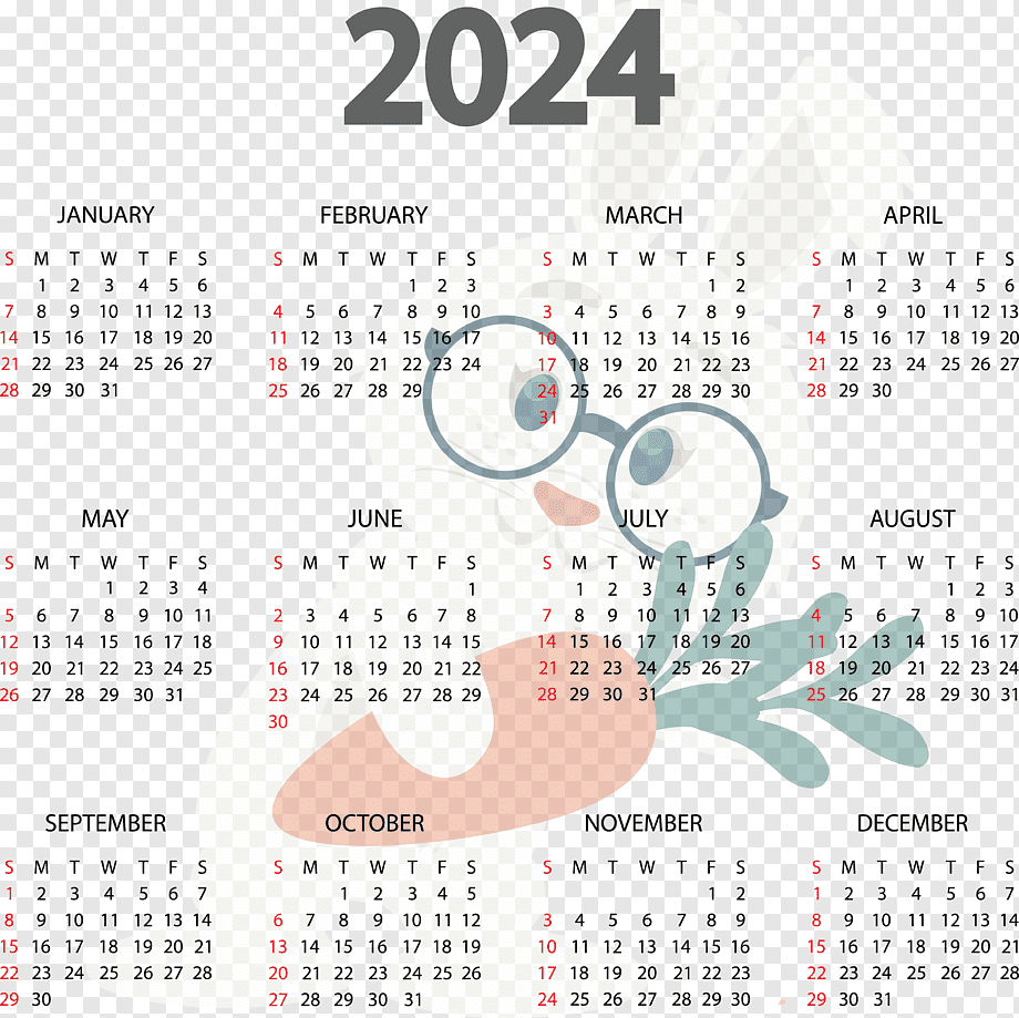 Календари 2024 для Фотошопа с прозрачным фоном